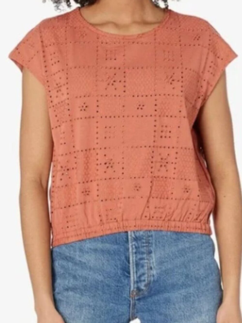 Madewell Orange Per Se Eyelet Top XS